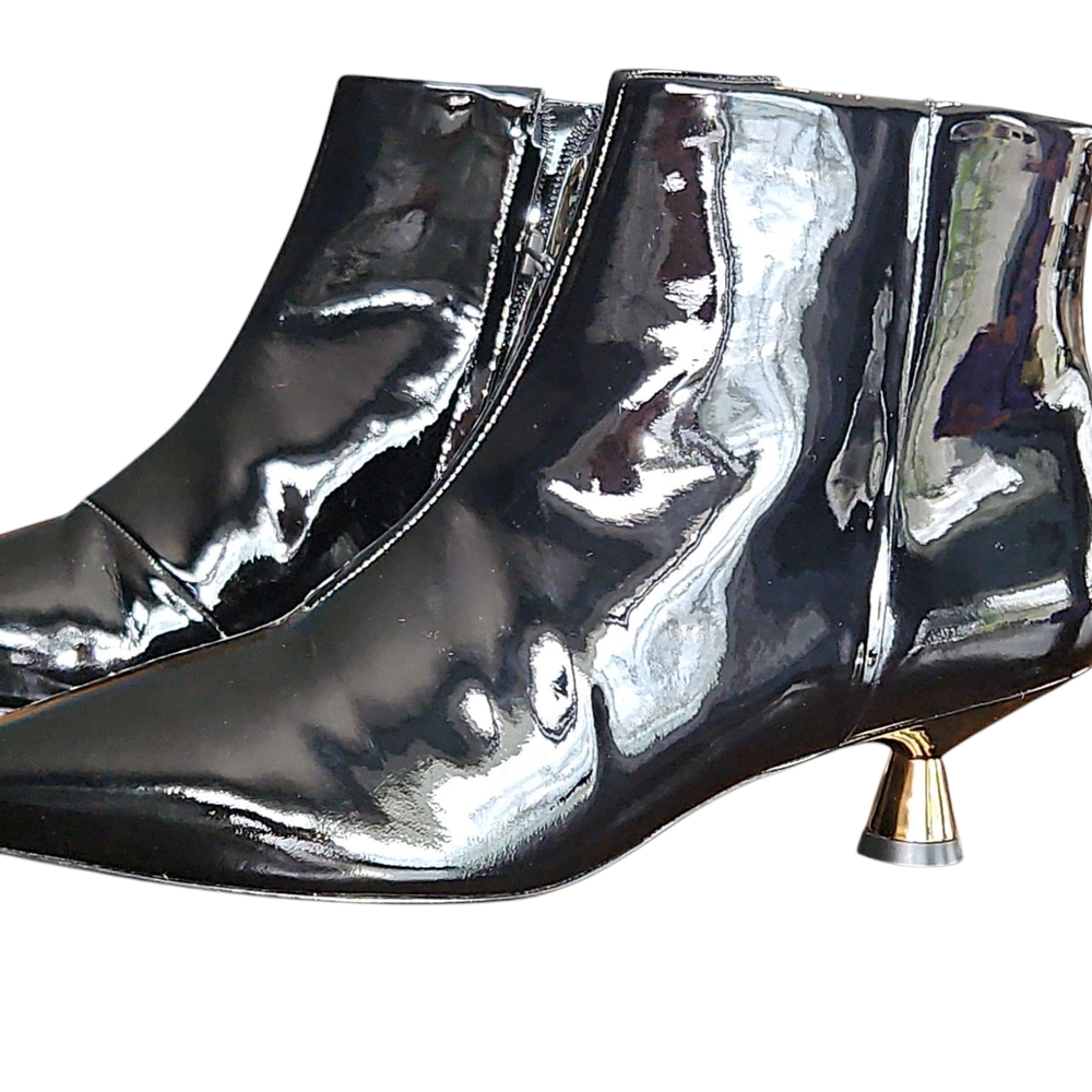 Mercedes Castillo Black Patent Ankle Boots with Sculpted Heel